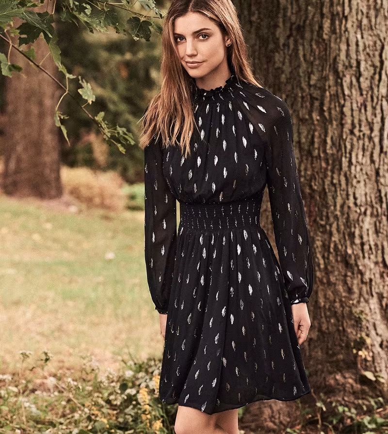 Rebecca Taylor Long Sleeve Metallic Dress