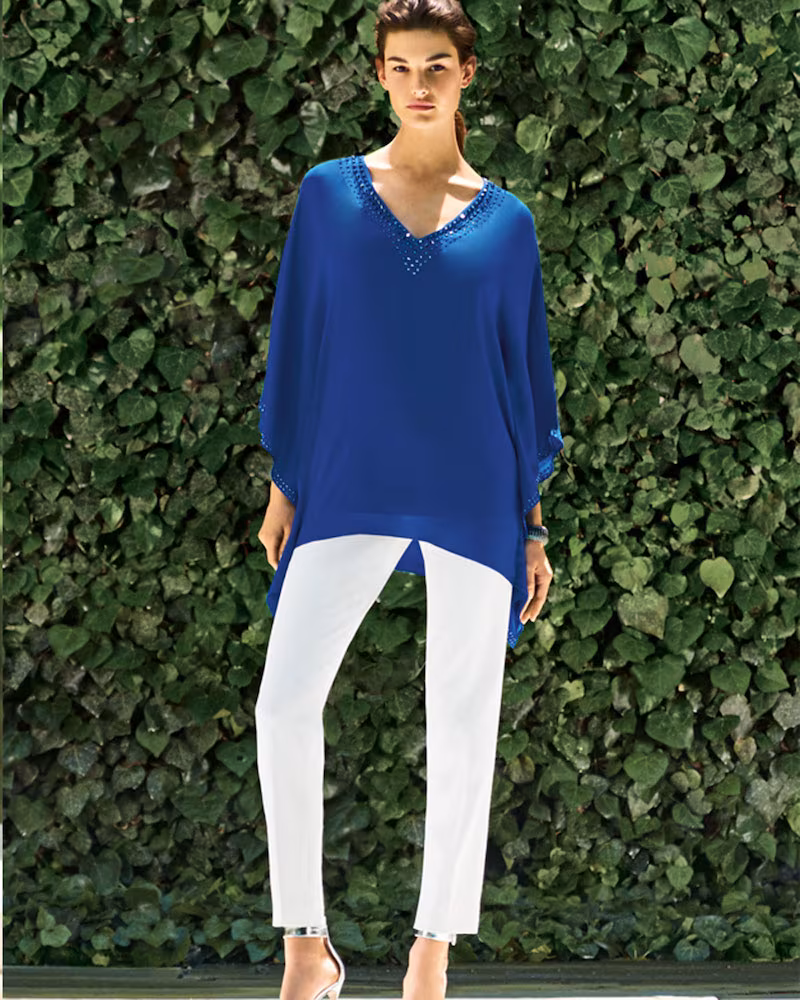 St. John Collection Crystal-Trim V-Neck Silk Caftan