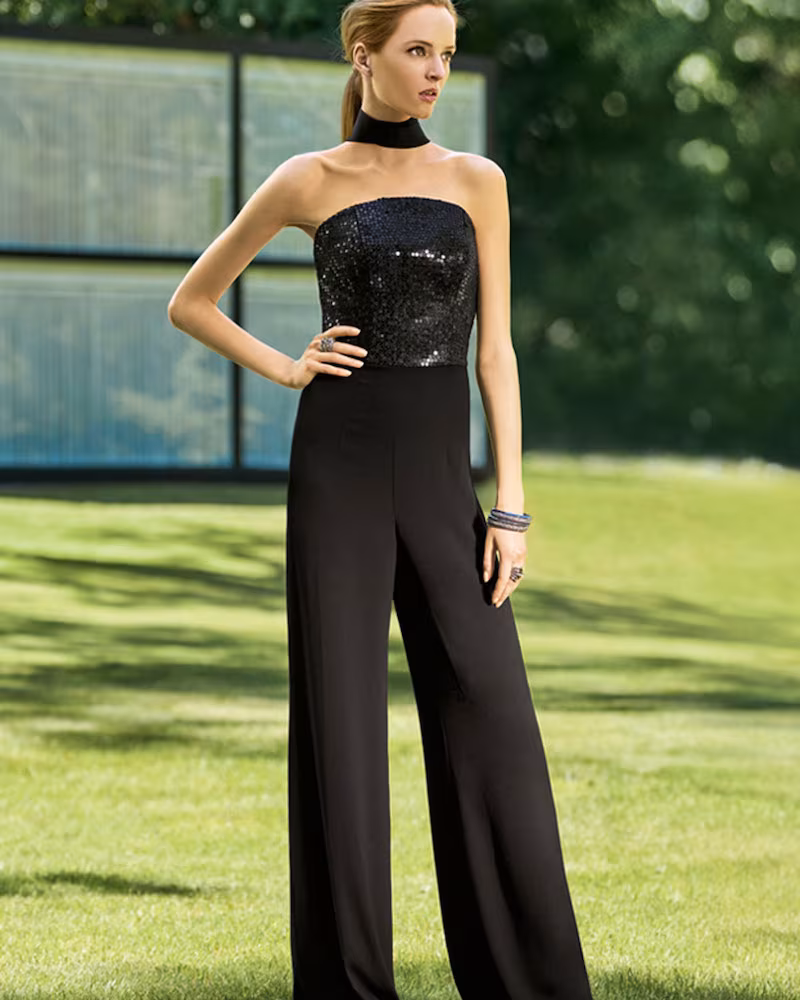 St. John Collection Strapless Sequined Wide-Leg Jumpsuit