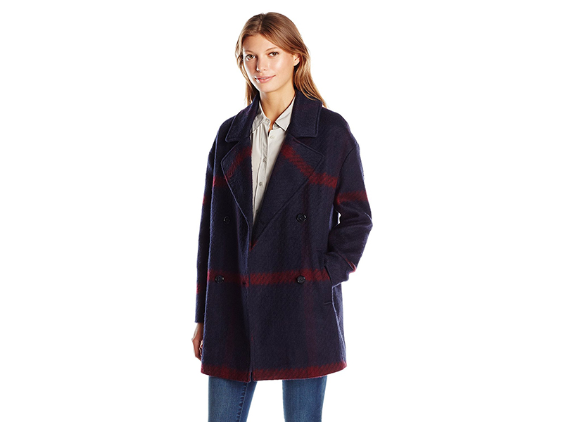 Tommy Hilfiger Double Breasted Oversized Plaid Wool Coat
