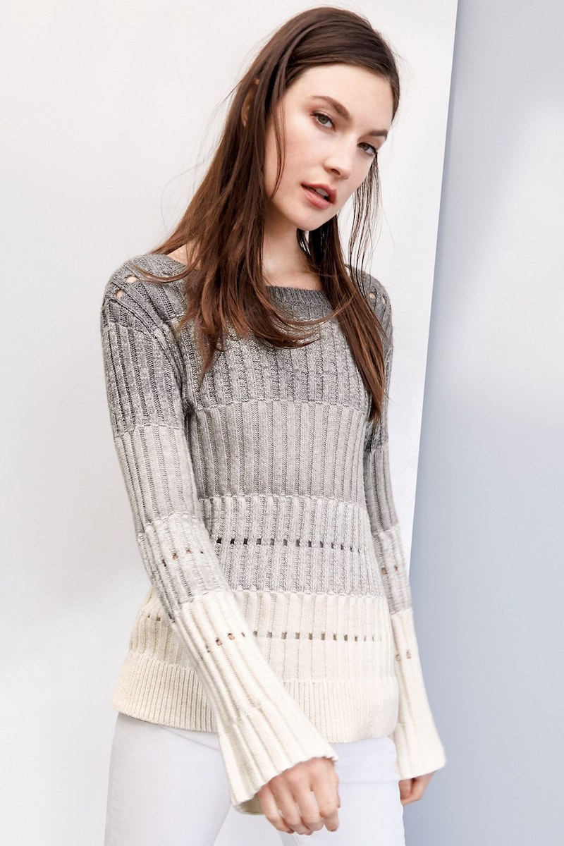 Vince Camuto Ombré Stripe Pointelle Sweater