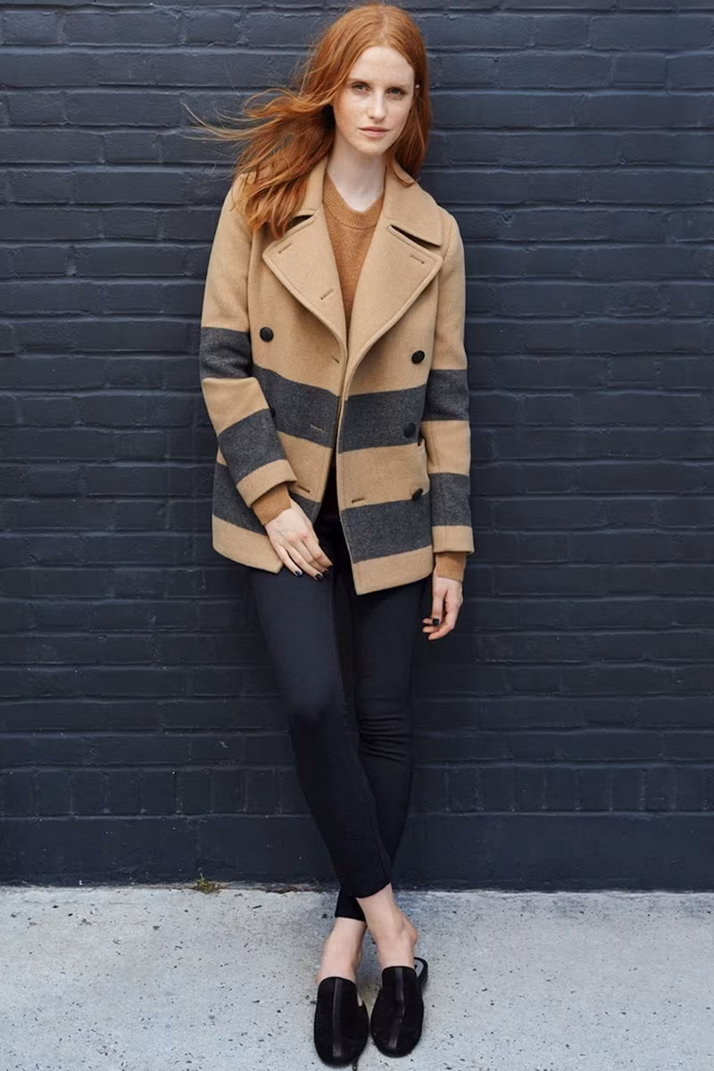 rag & bone Skye Stripe Wool Blend Peacoat
