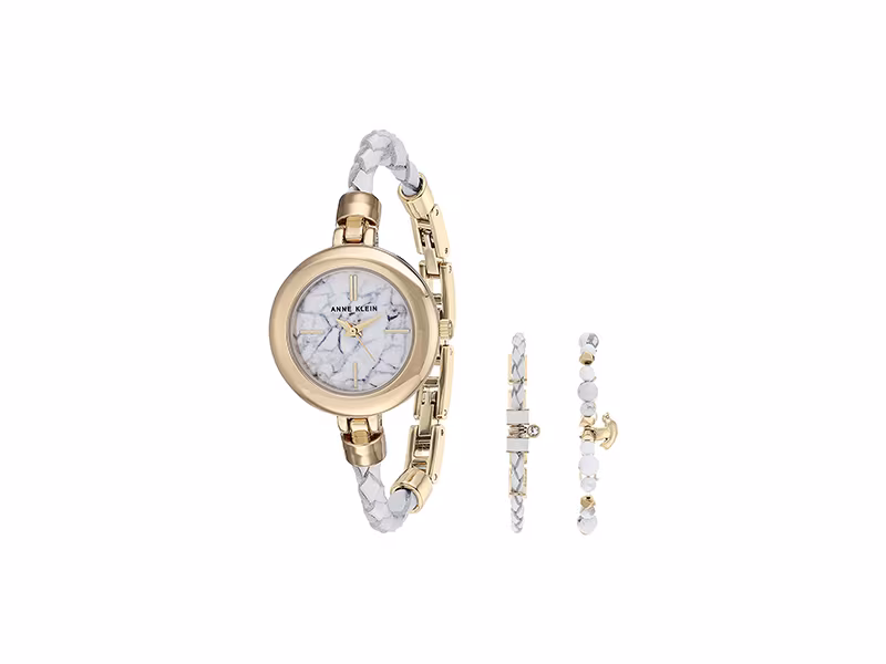 Anne Klein Quartz Metal and Leather Dress Watch