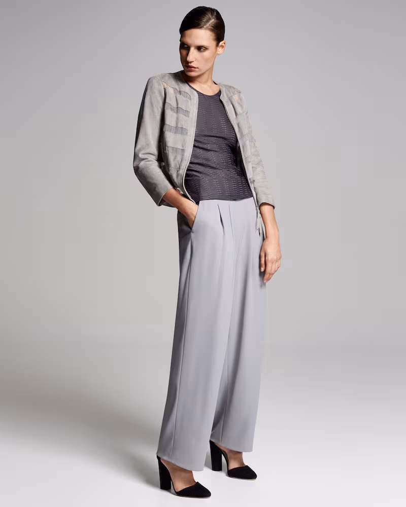 Armani Collezioni Striped Suede Zip Jacket