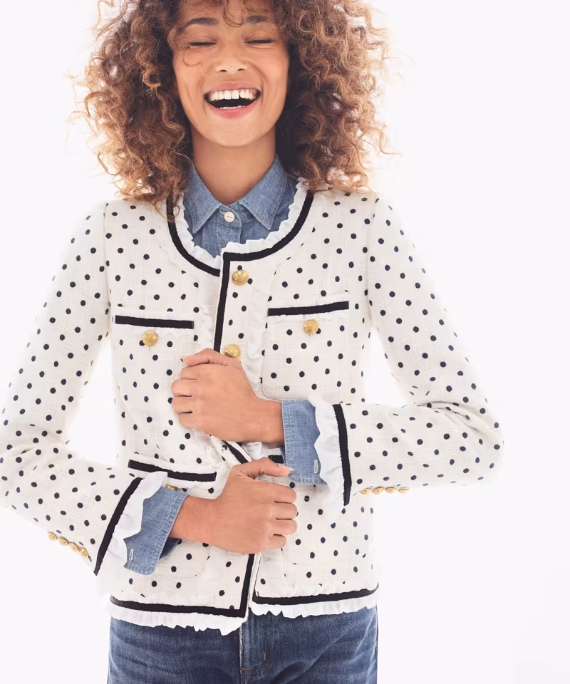 J.Crew Collection Polka-Dot Lady Jacket With Ruffle Chiffon Trim