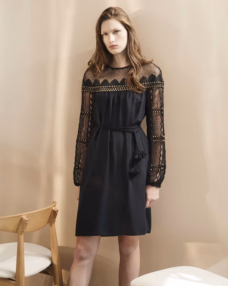 Kobi Halperin Paidyn Embellished Lace-Yoke Silk Dress