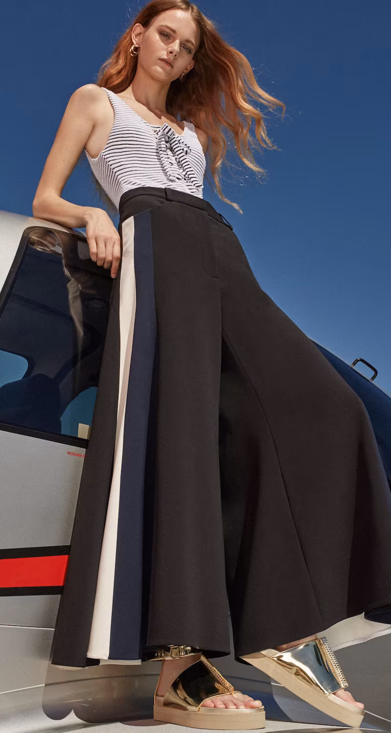 Martin Grant Contrast Piping Wide Leg Pants