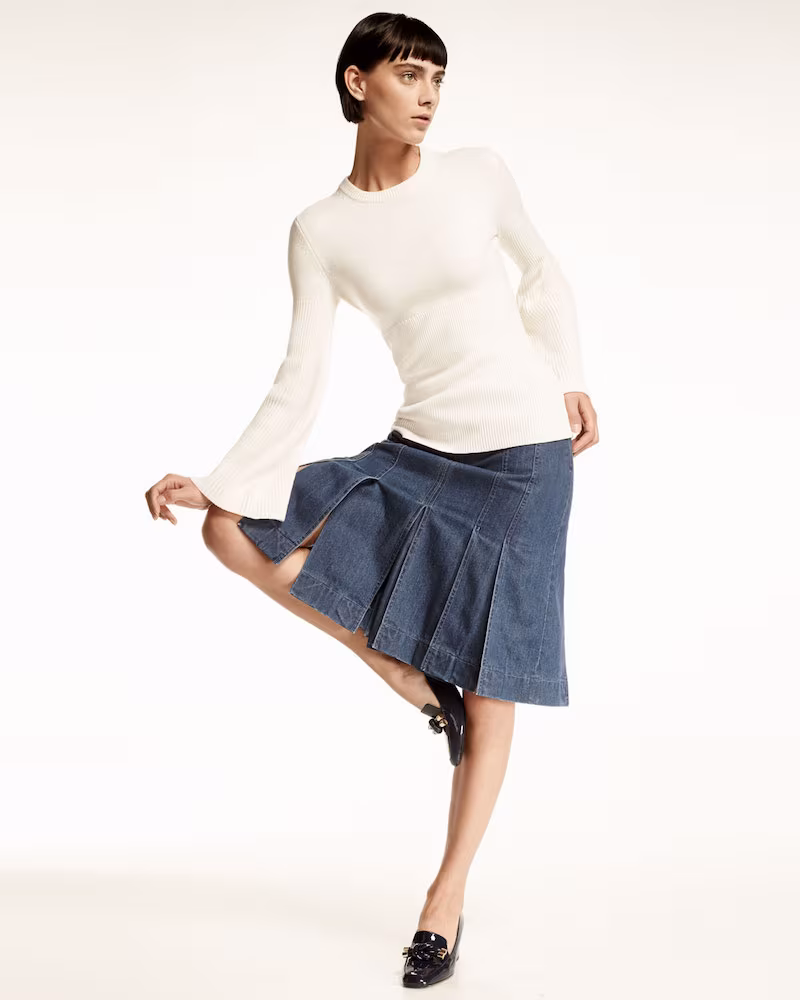 Michael Kors Cashmere Bell-Sleeve Ribbed Sweater