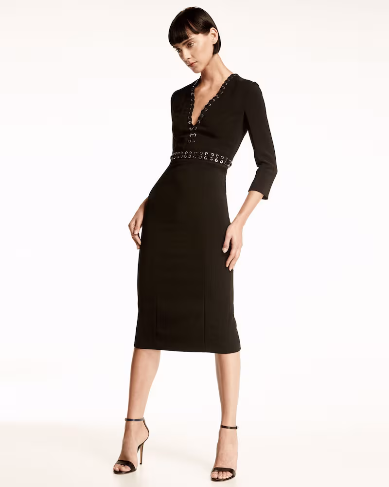 Michael Kors Grommet-Trim V-Neck Sheath Dress