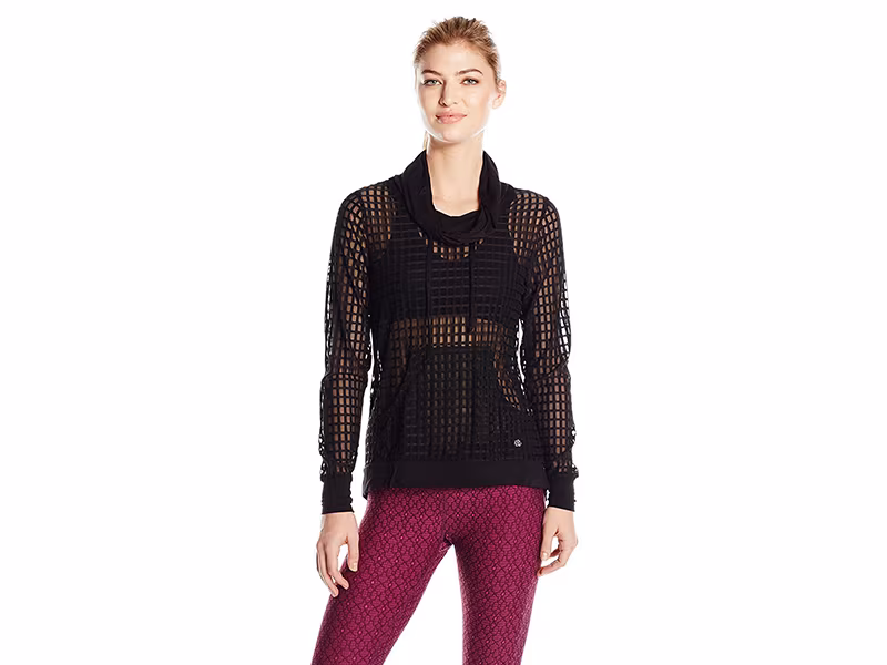 PL Movement by Pink Lotus Burnout Waffle Check Tunic with Kangaroo Pouch and Cowell Neck