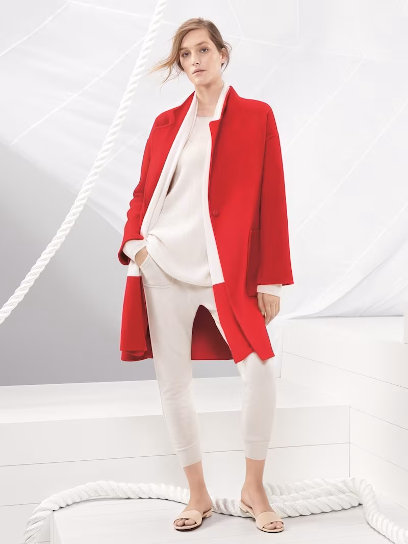 St. John Sport Collection Doubleface Cashmere Funnel Neck Coat