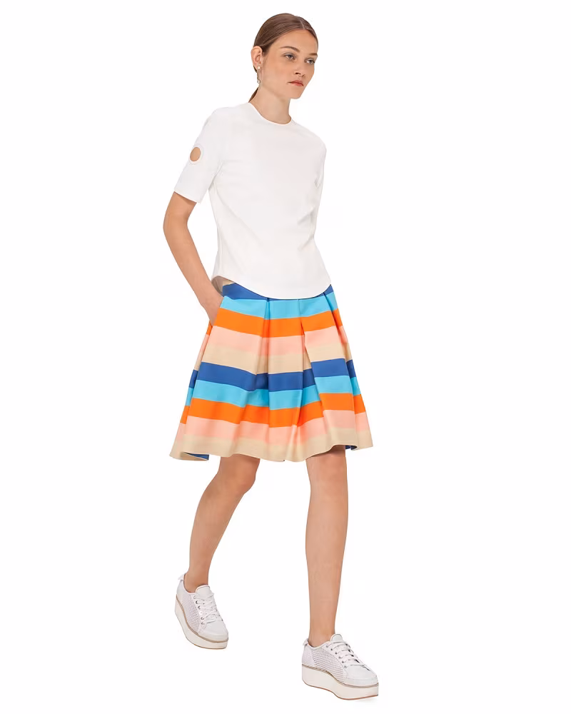 Akris punto Striped Pleated A-Line Skirt