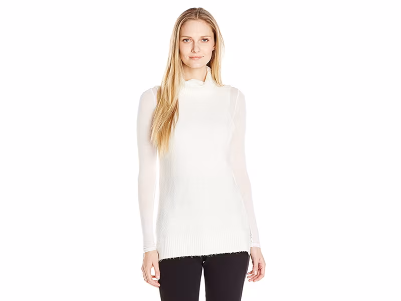 Allison Brittney High-Lo Tunic Sleeveless Turtleneck Sweater with Side Slits