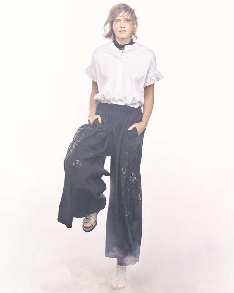 Brunello Cucinelli Paillette-Embellished Wide-Leg Pants