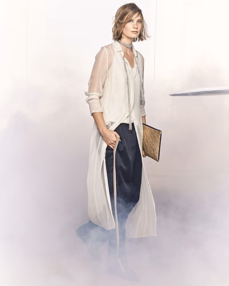 Brunello Cucinelli Striped Sheer Silk Maxi Shirt