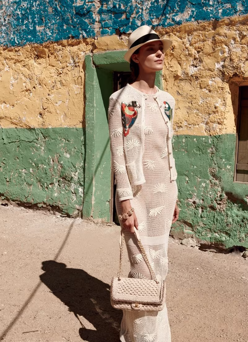 Chanel Crochered Silk Cap-Sleeve Dress