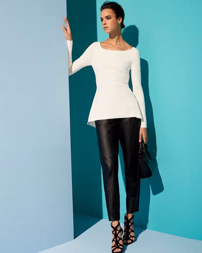Escada High-Low Peplum Long-Sleeve Top