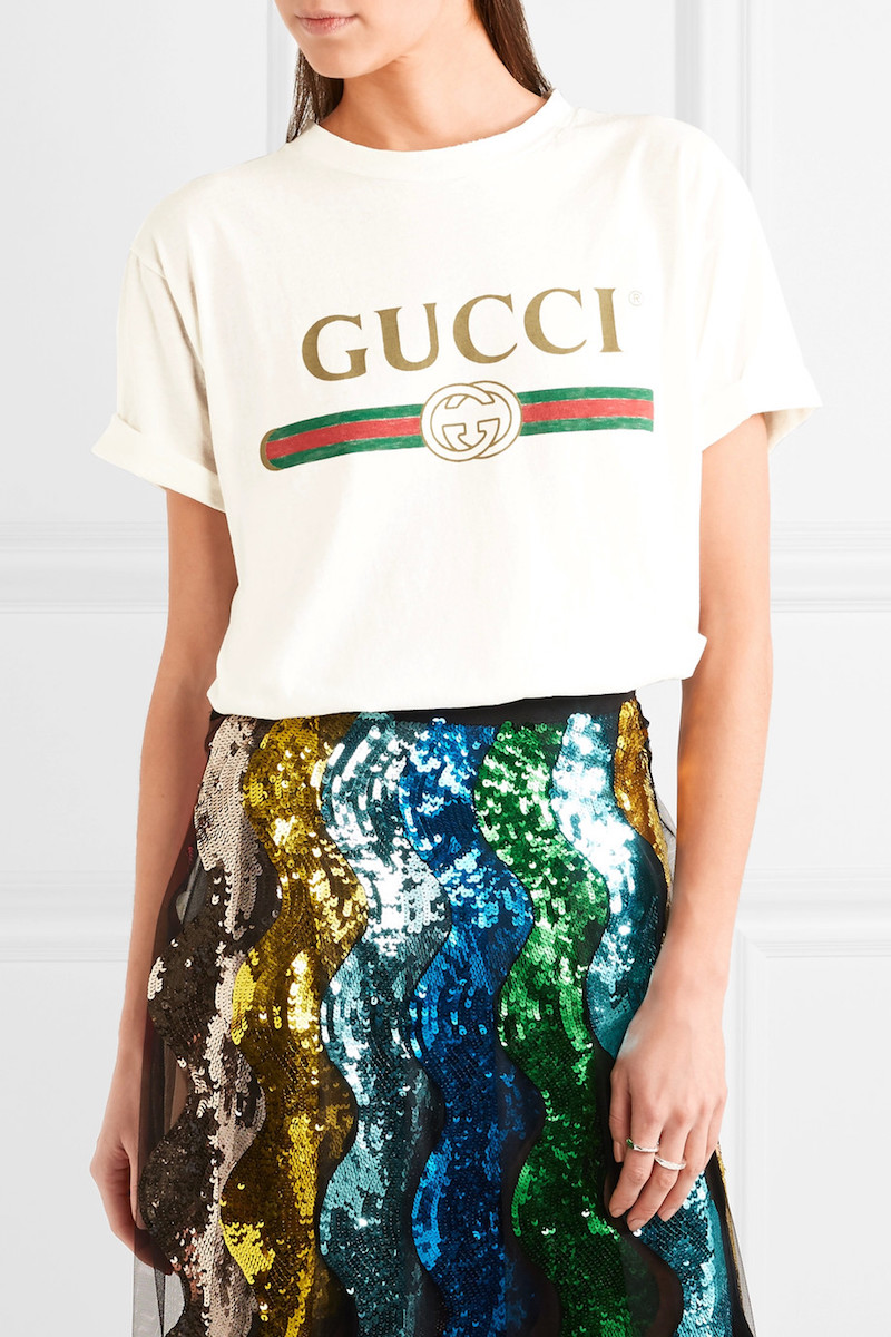 Gucci Appliquéd Distressed Printed Cotton-Jersey T-Shirt
