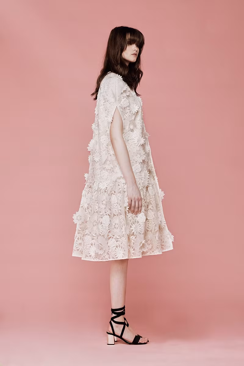 Huishan Zhang Guipure-lace ruffled-hem cape