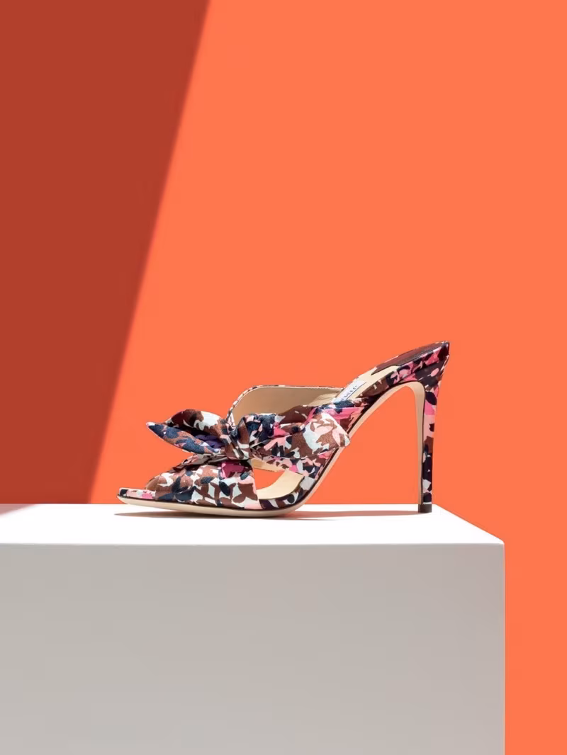 Jimmy Choo Keely Printed Bow 100mm Slide Sandal