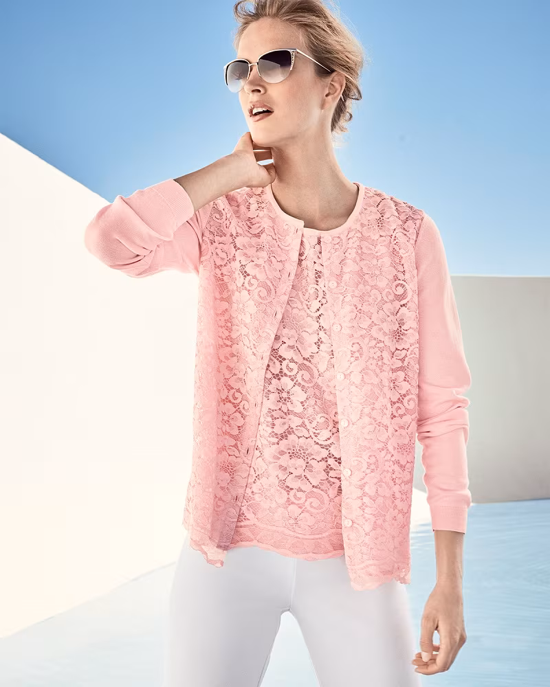 Joan Vass Scoop-Neck Lace Shell
