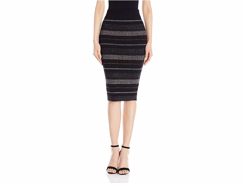 KENDALL + KYLIE Lurex Stripe Pencil Skirt