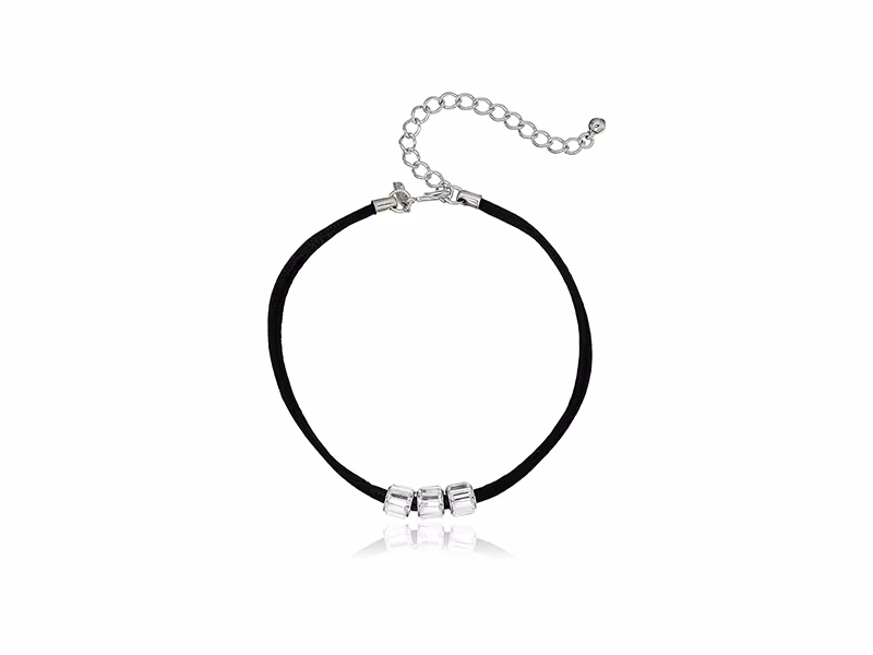 Kenneth Jay Lane Black Choker with 3 Crystal Rhondelles Choker Necklace