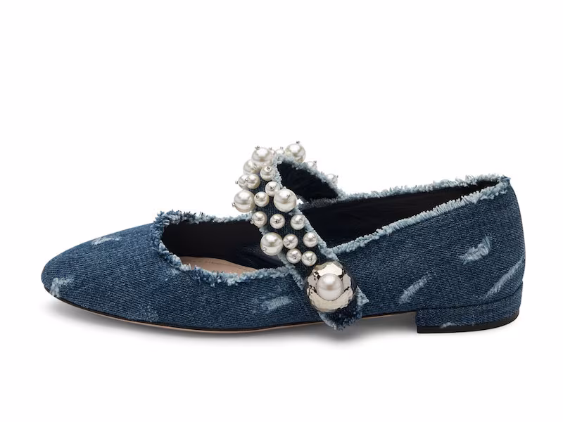 Miu Miu Pearly Denim Mary Jane Flat