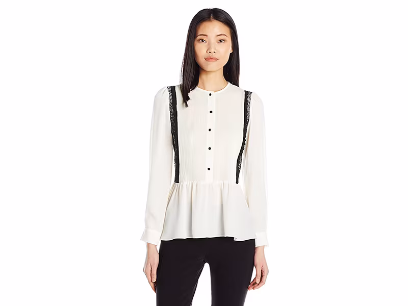 Nanette Nanette Lepore L/s Pintuck Blouse Withlace Trim &Button Detail
