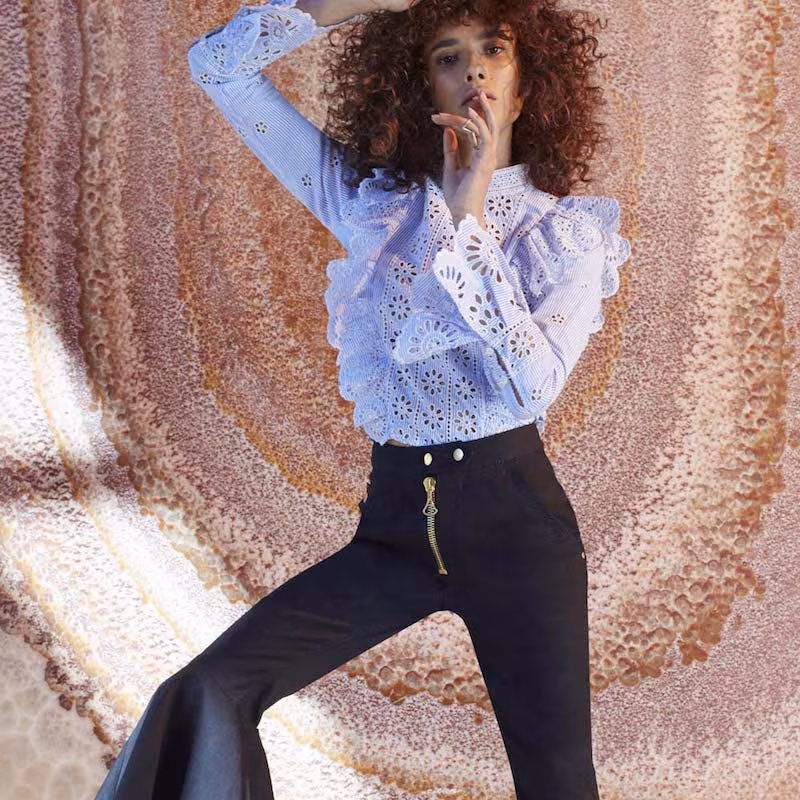 Sea Exploded Eyelet Ruffle Top