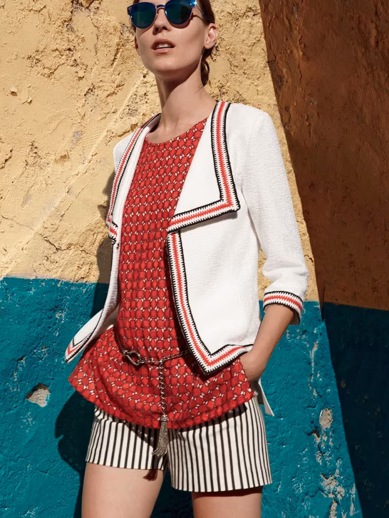 St. John Collection Clair Striped-Trim 34-Sleeve Jacket