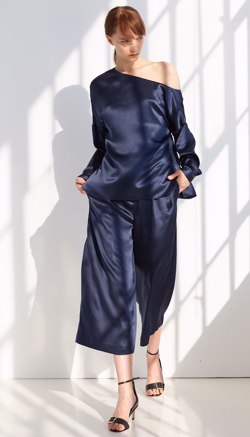 Tibi Asymmetric Silk-Satin Blouse