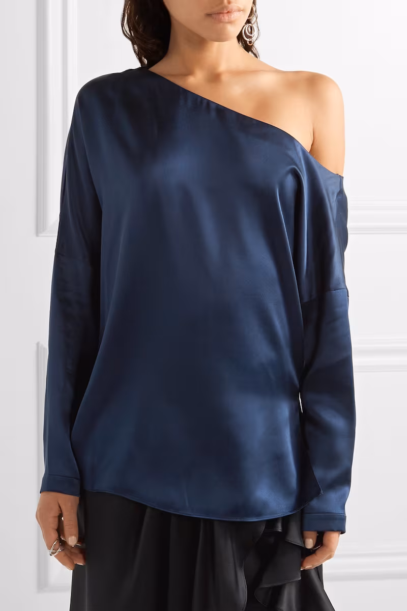 Tibi Asymmetric Silk-Satin Blouse