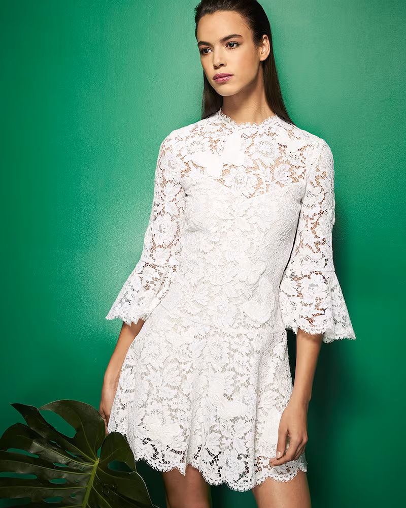 Valentino Butterfly Guipure-Lace 3/4-Sleeve Dress