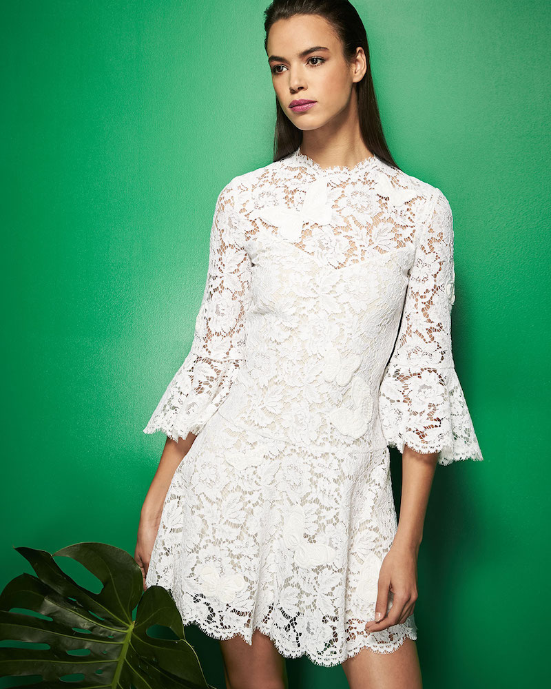 Valentino Butterfly Guipure-Lace 3/4-Sleeve Dress