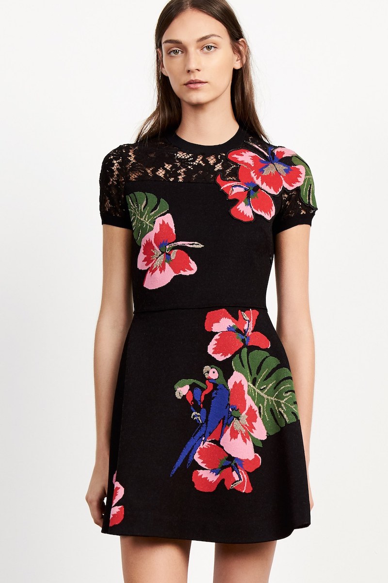 Valentino Lace Inset Tropical Dream Knit Dress