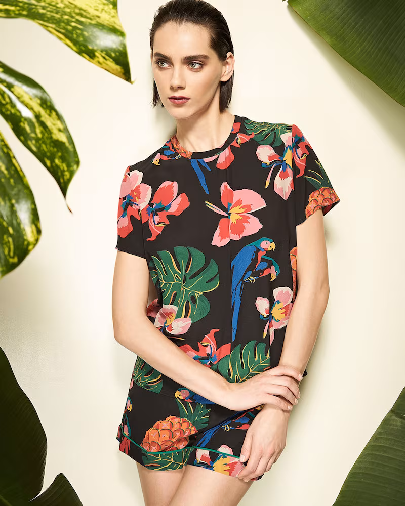 Valentino Tropical Dream Short-Sleeve Blouse