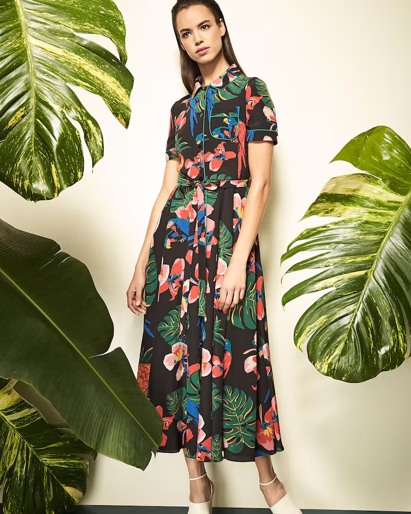 Valentino Tropical Dream Short-Sleeve Midi Shirtdress