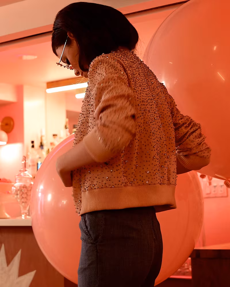 Alice + Olivia Demia Embellished Silk Cropped Bomber Jacket