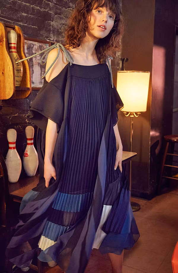Chloé Open Shoulder Colorblock Dress