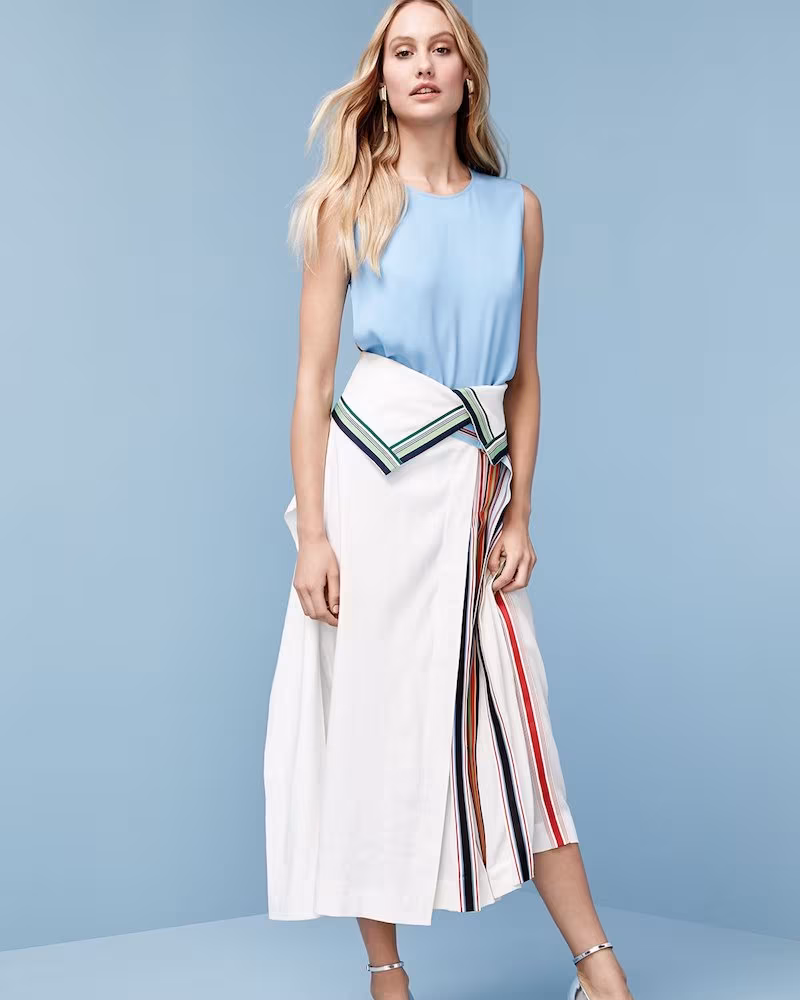 Diane von Furstenberg Side-Pleat Ribbon-Stripe Midi Skirt