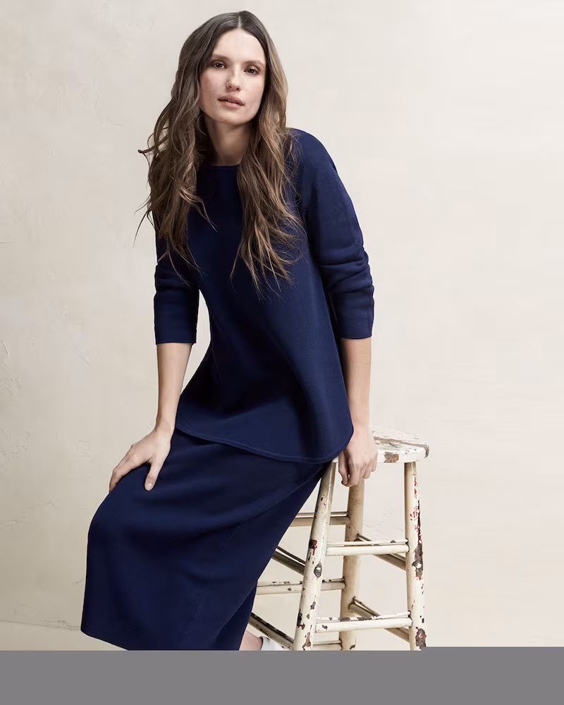 Eileen Fisher Long-Sleeve Silk Cotton Interlock Boxy Top