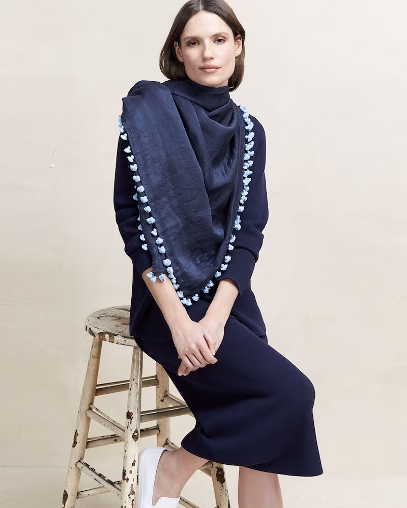Eileen Fisher Pompom-Trim Cotton Silk Scarf