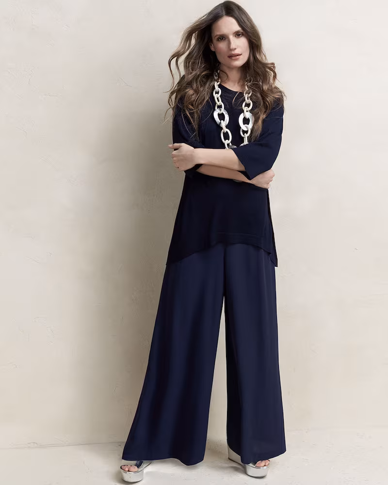 Eileen Fisher Silk Georgette Wide-Leg Pants