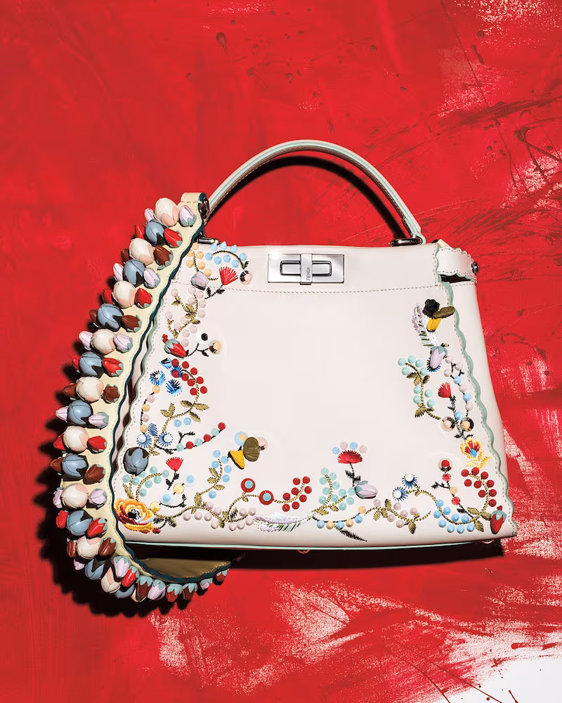Fendi Peekaboo Large Floral-Embroidered Satchel Bag