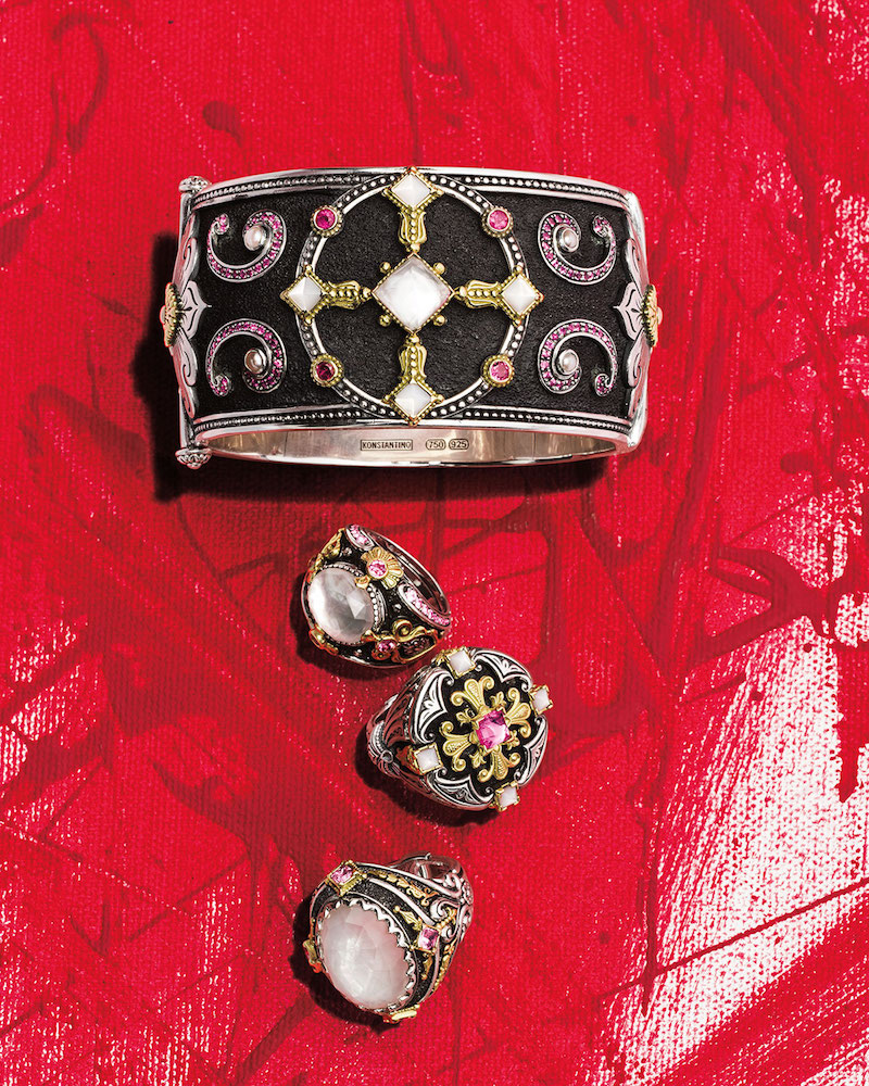 Konstantino Pink Tourmaline & Pink Crystal Quartz Over Sapphire Bracelet