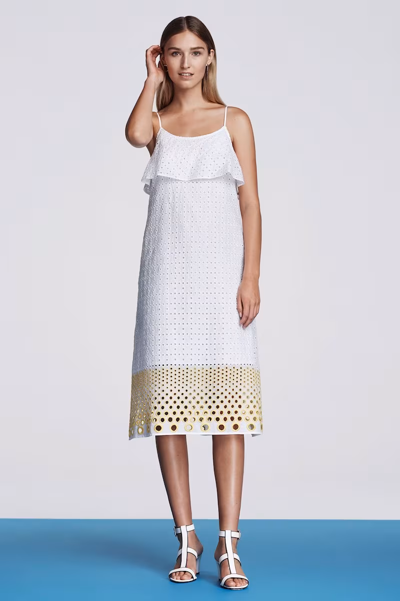 Lisa Perry Cotton Eyelet Tiered Slipdress
