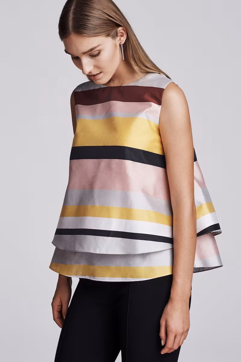 Lisa Perry Striped Plain-Weave Swing Top