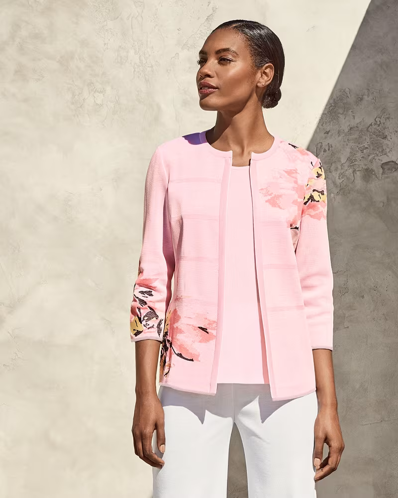 Misook Floral-Print Open Jacket