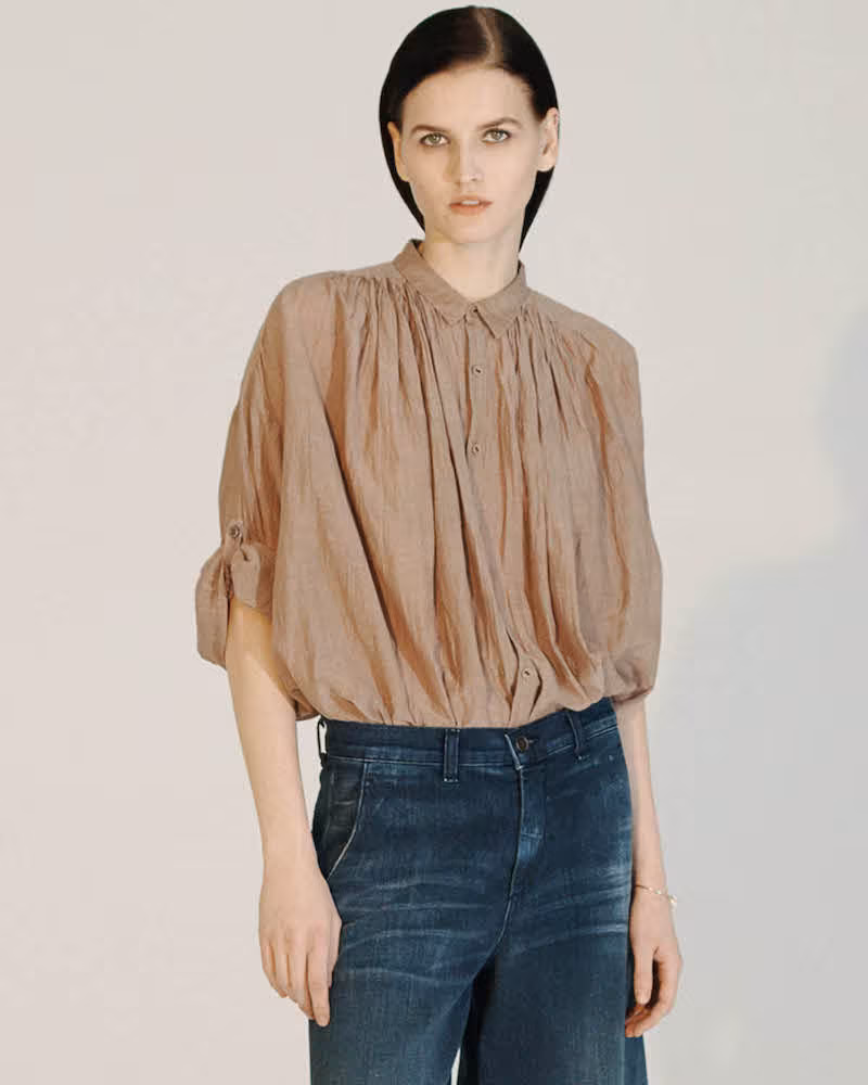 Pas de Calais Wrinkled Cotton-Silk Voile Blouse
